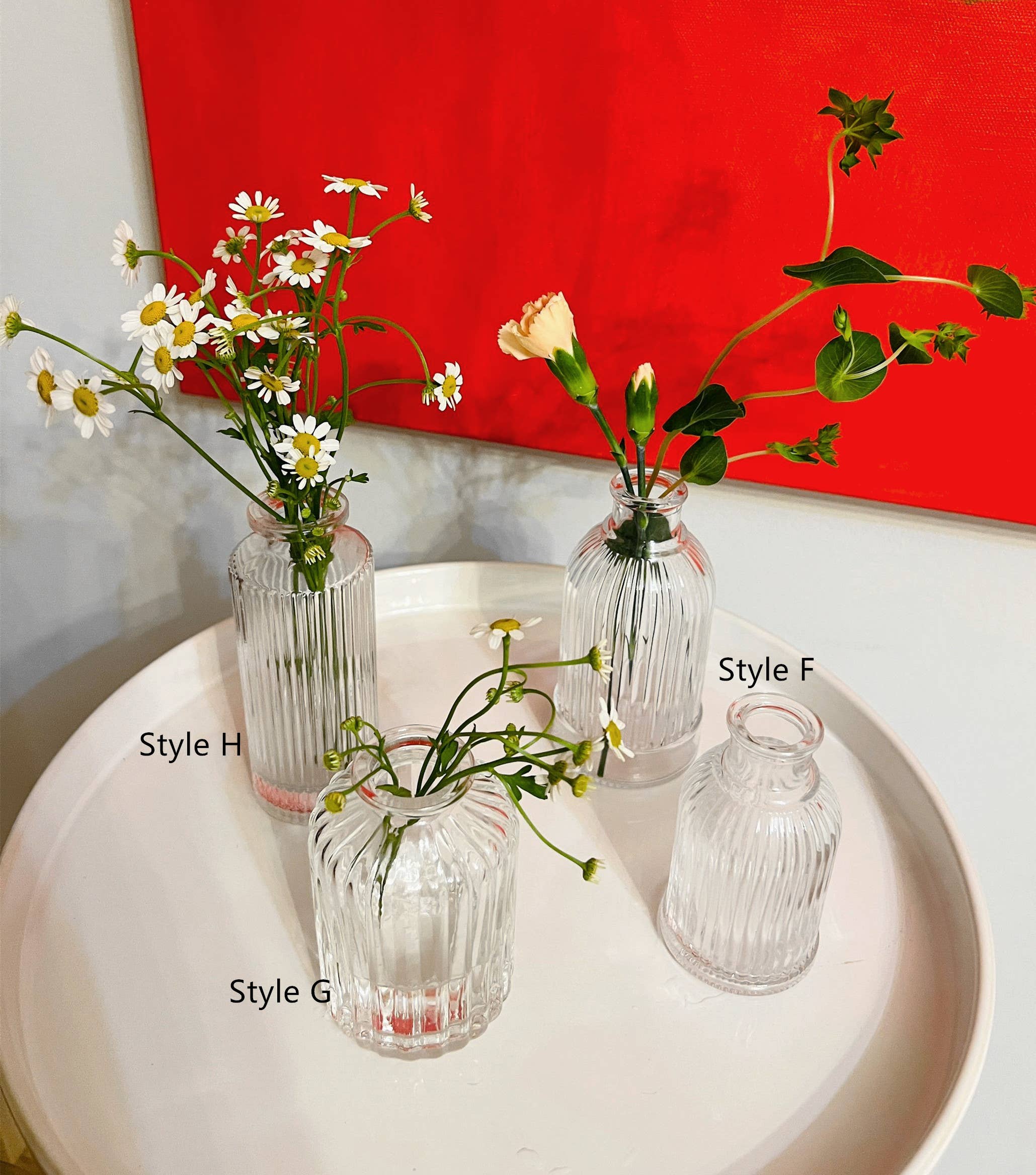 Pleated Glass Bud Vase, Small Glass Vases, Clear: Style C