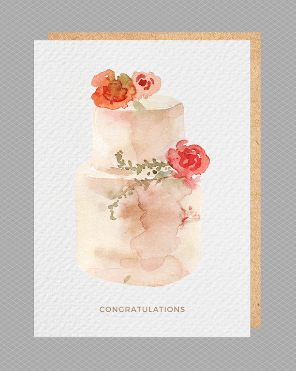 Congratulations Peach Wedding Card - Includes Kraft Envelope: Rounded