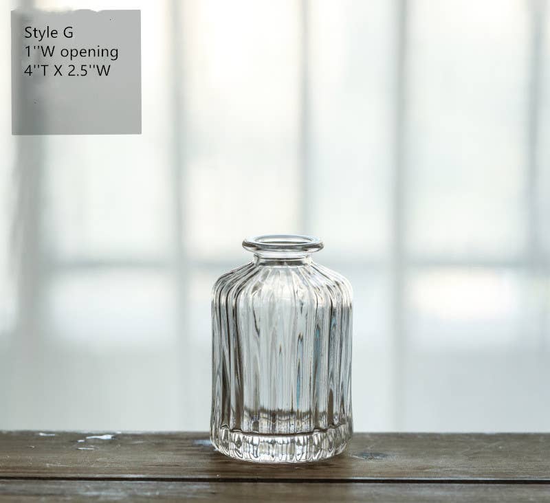 Pleated Glass Bud Vase, Small Glass Vases, Clear: Style C
