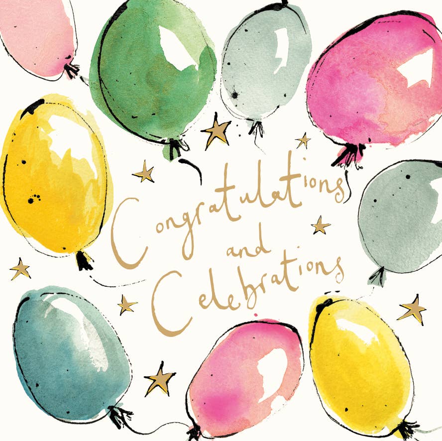 Celebration Balloons Gold Foil Card