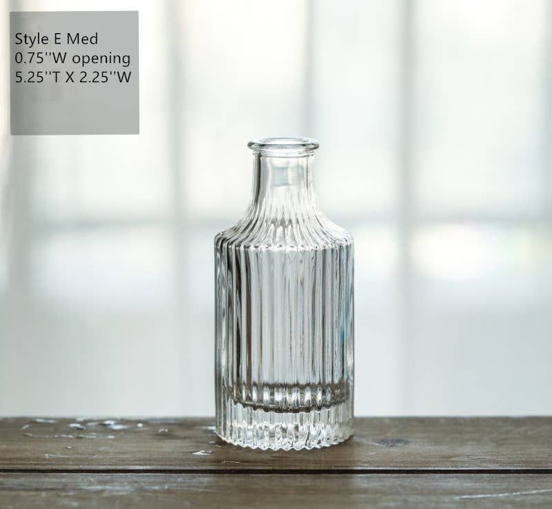 Pleated Glass Bud Vase, Small Glass Vases, Clear: Style C