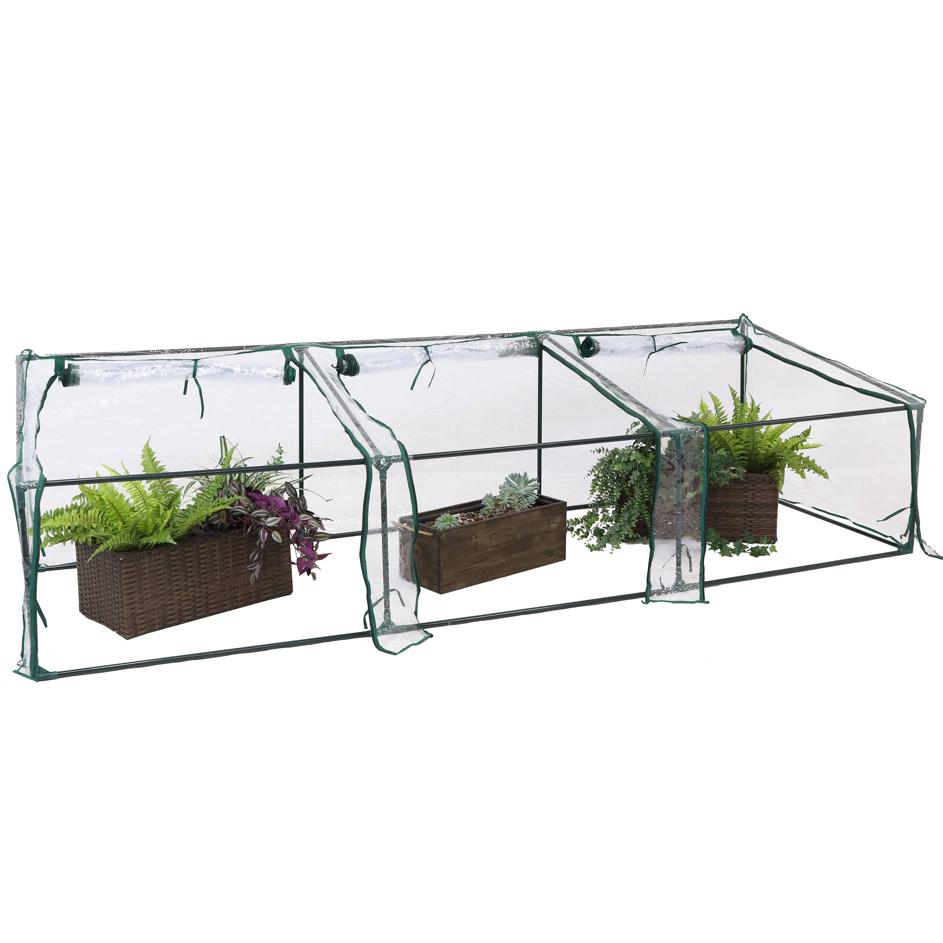 Mini Slanted Cloche Greenhouse with Zippered Doors - Clear