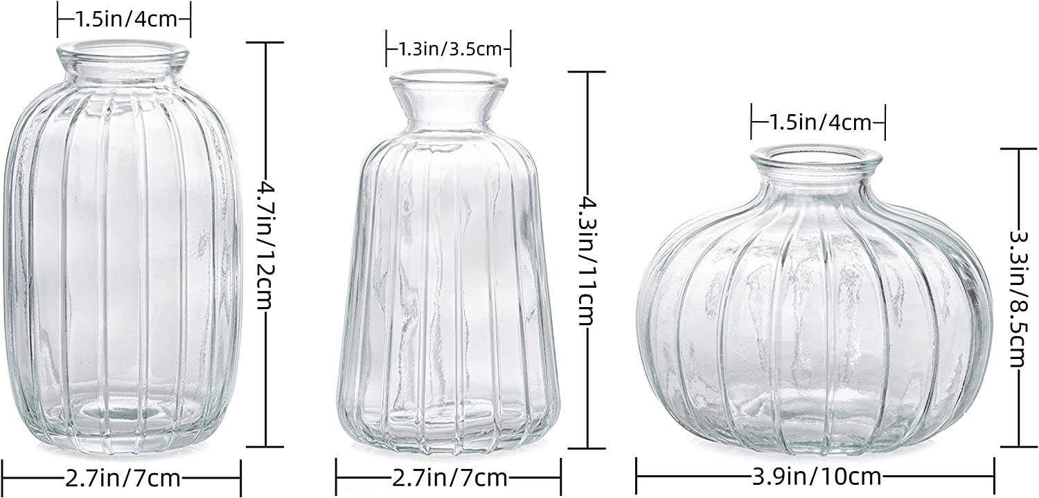 Pleated Glass Bud Vase, Small Glass Vases, Clear: Style C