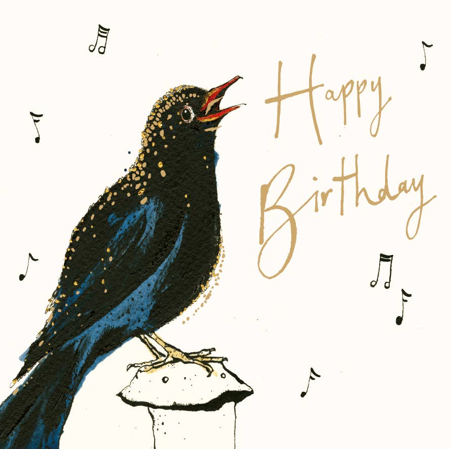 Happy Birthday Blackbird Gold Foil Card