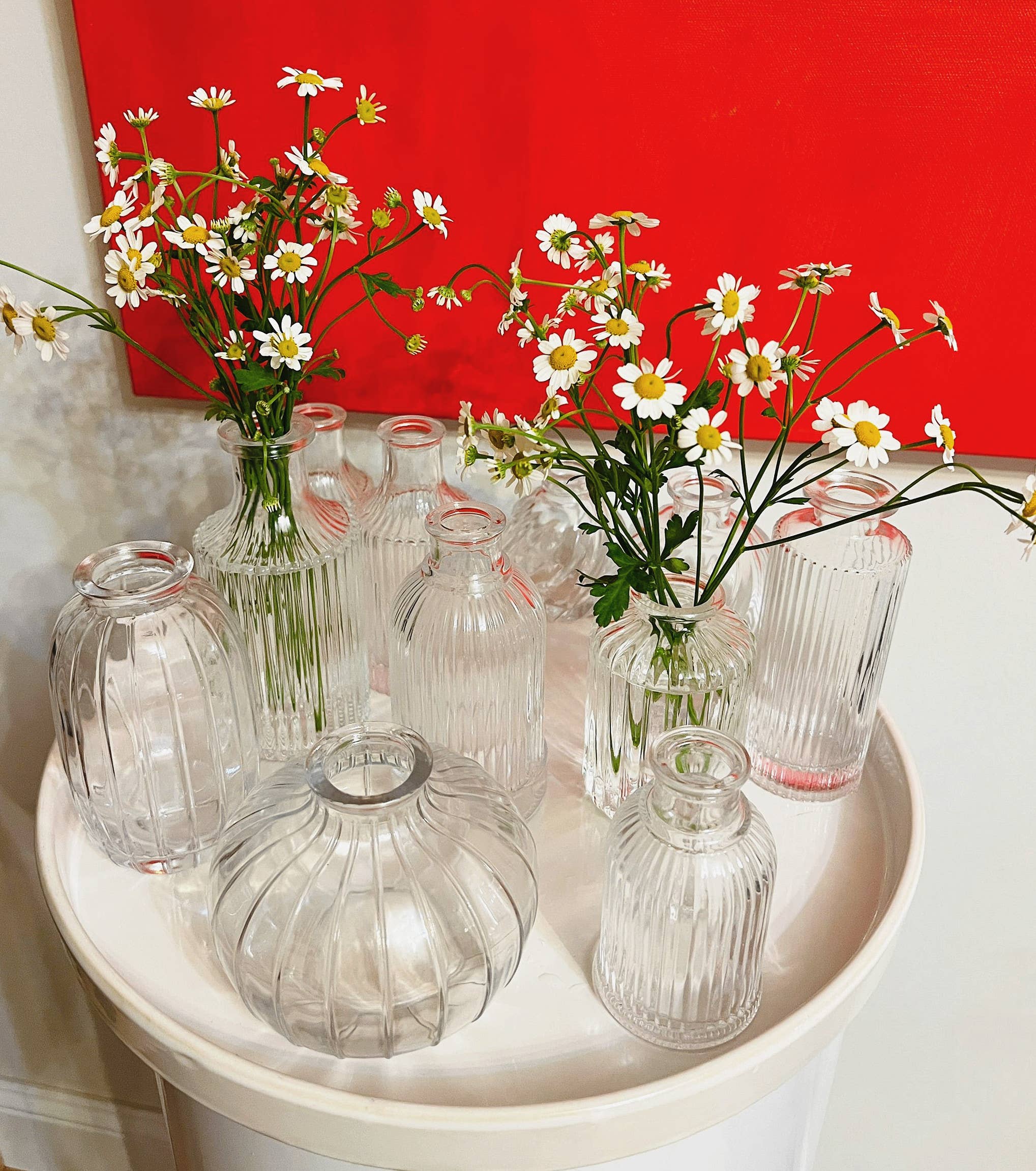 Pleated Glass Bud Vase, Small Glass Vases, Clear: Style C