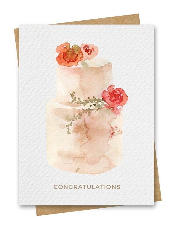 Congratulations Peach Wedding Card - Includes Kraft Envelope: Rounded