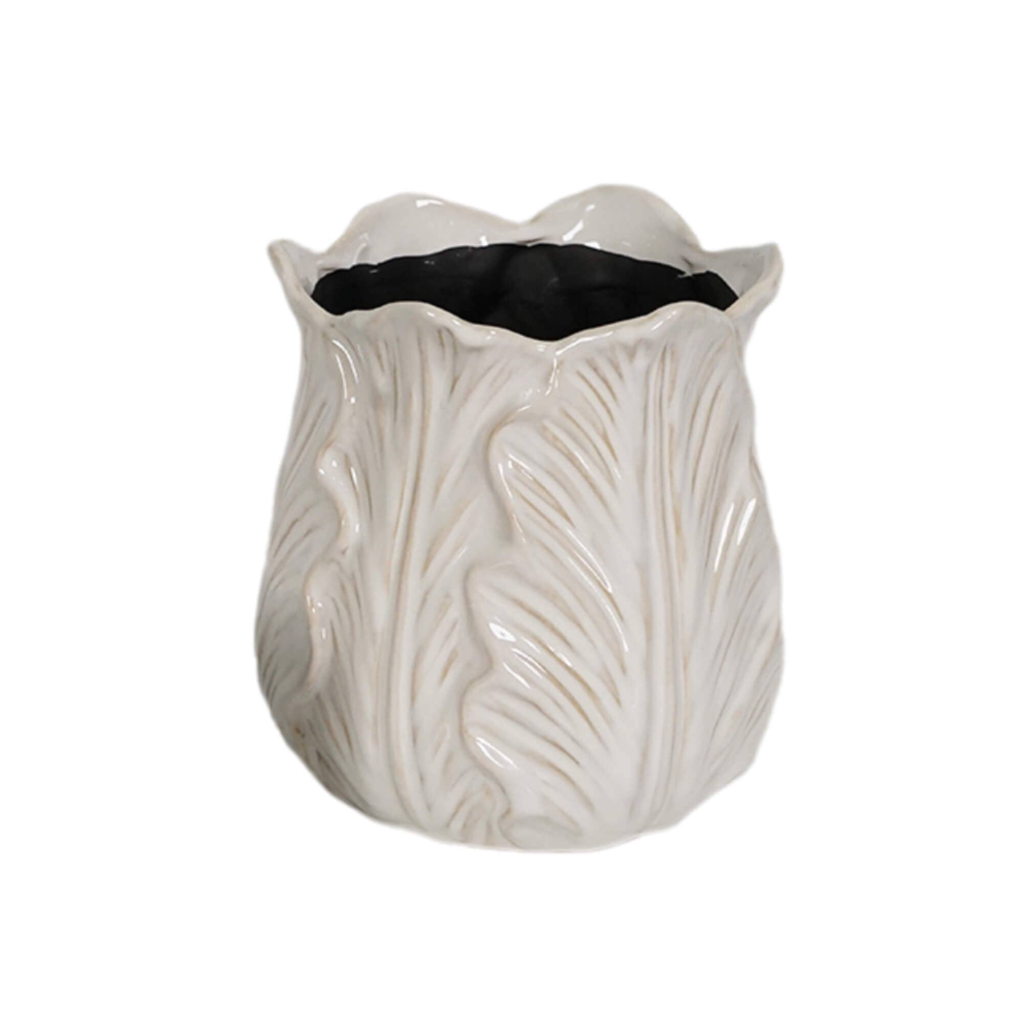 CREAM CABBAGE LEAF POT TALL