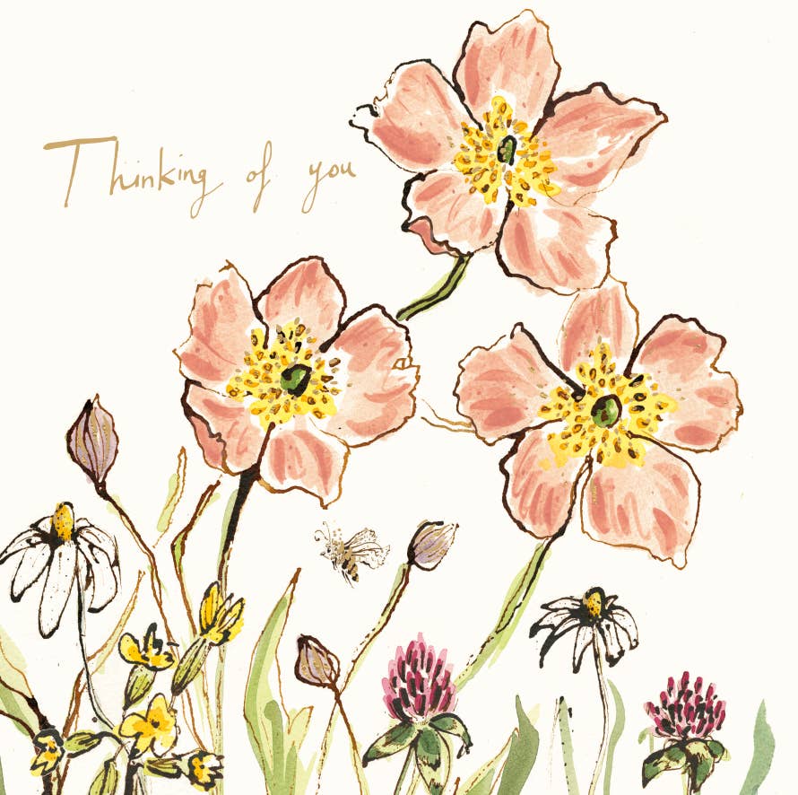 Thinking of you Flowers Gold Foil Card
