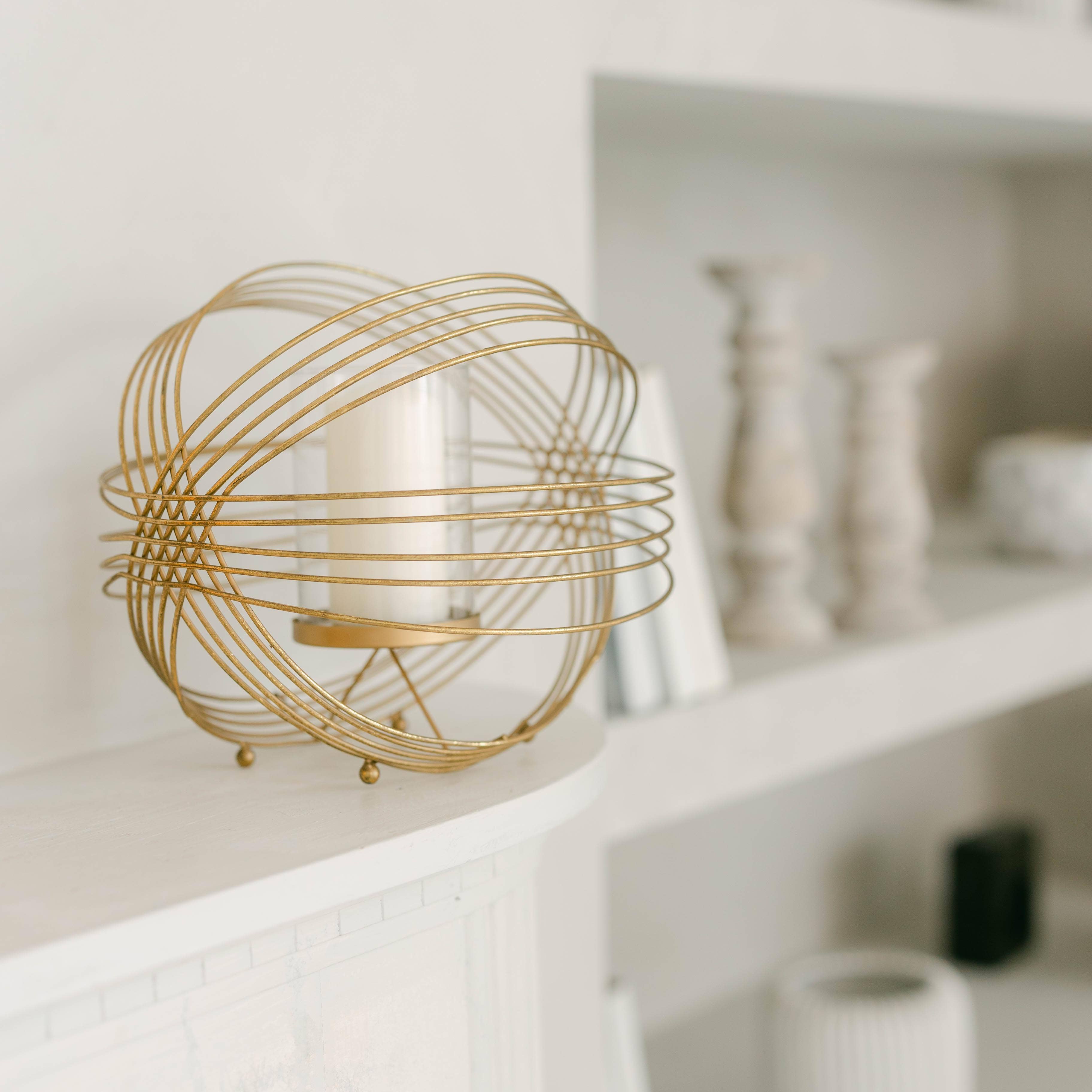 Gold Metal Sphere Tea Light Candle Holder, Small