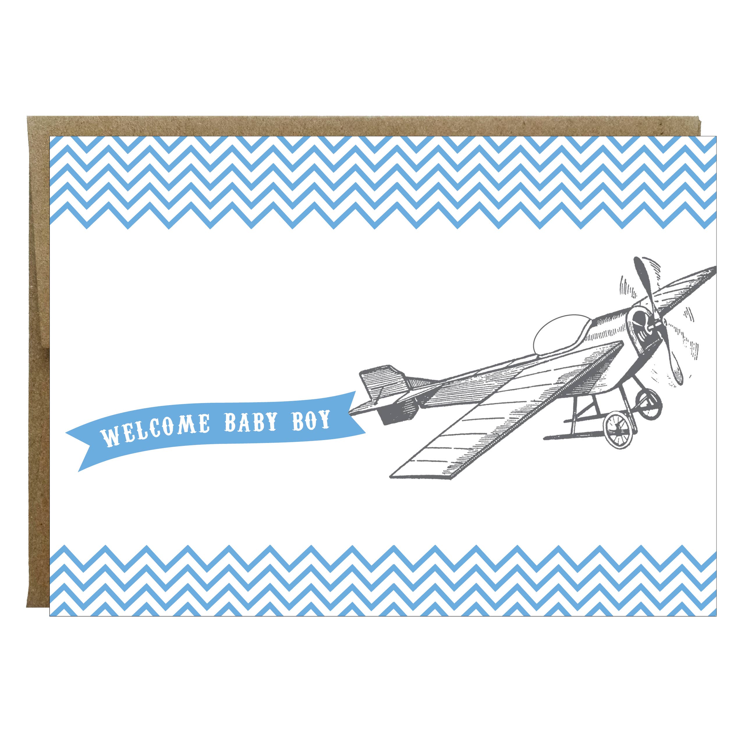 Welcome Baby Boy Vintage Plane Greeting Card