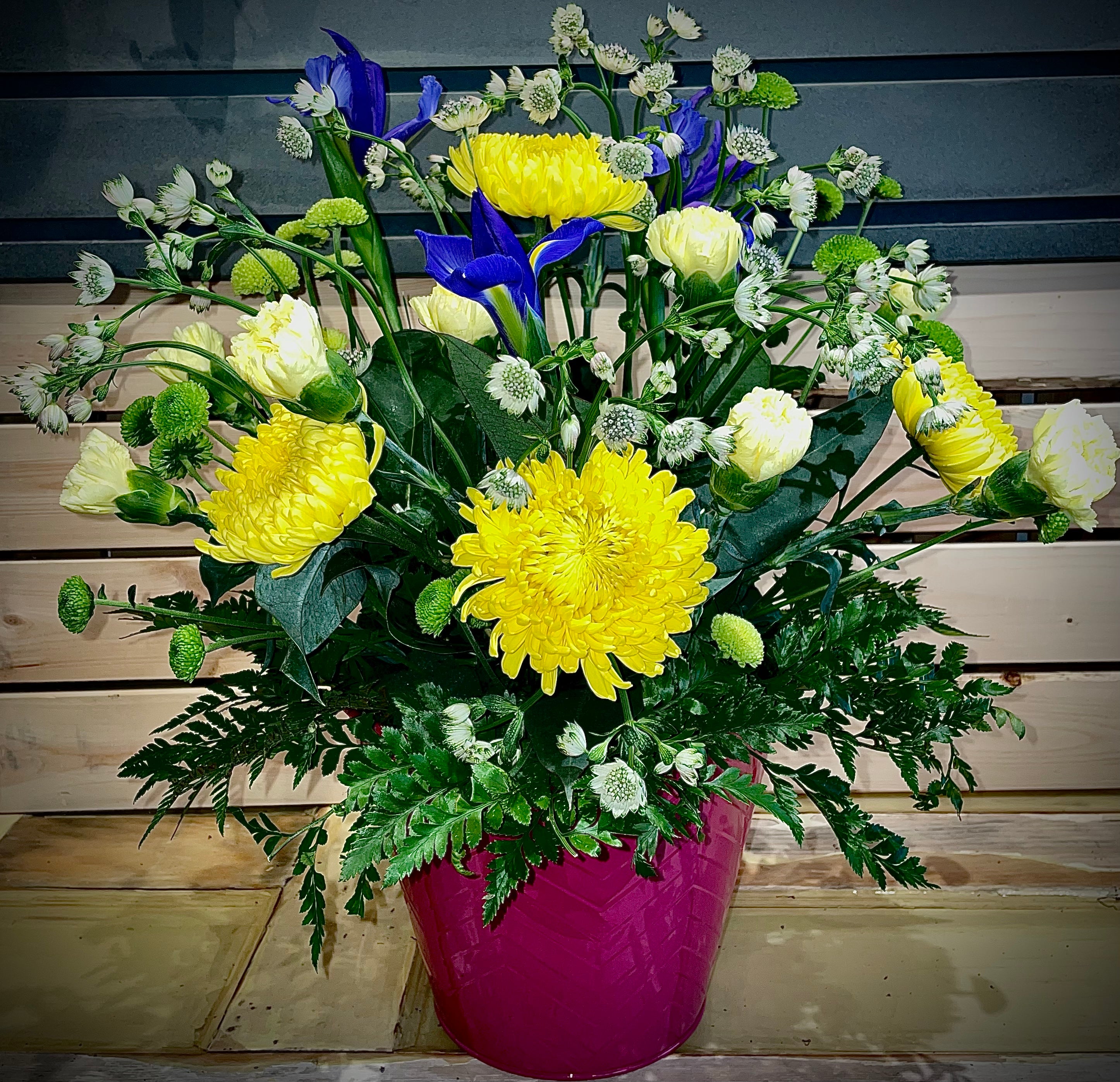 Bucket full of spring flowers