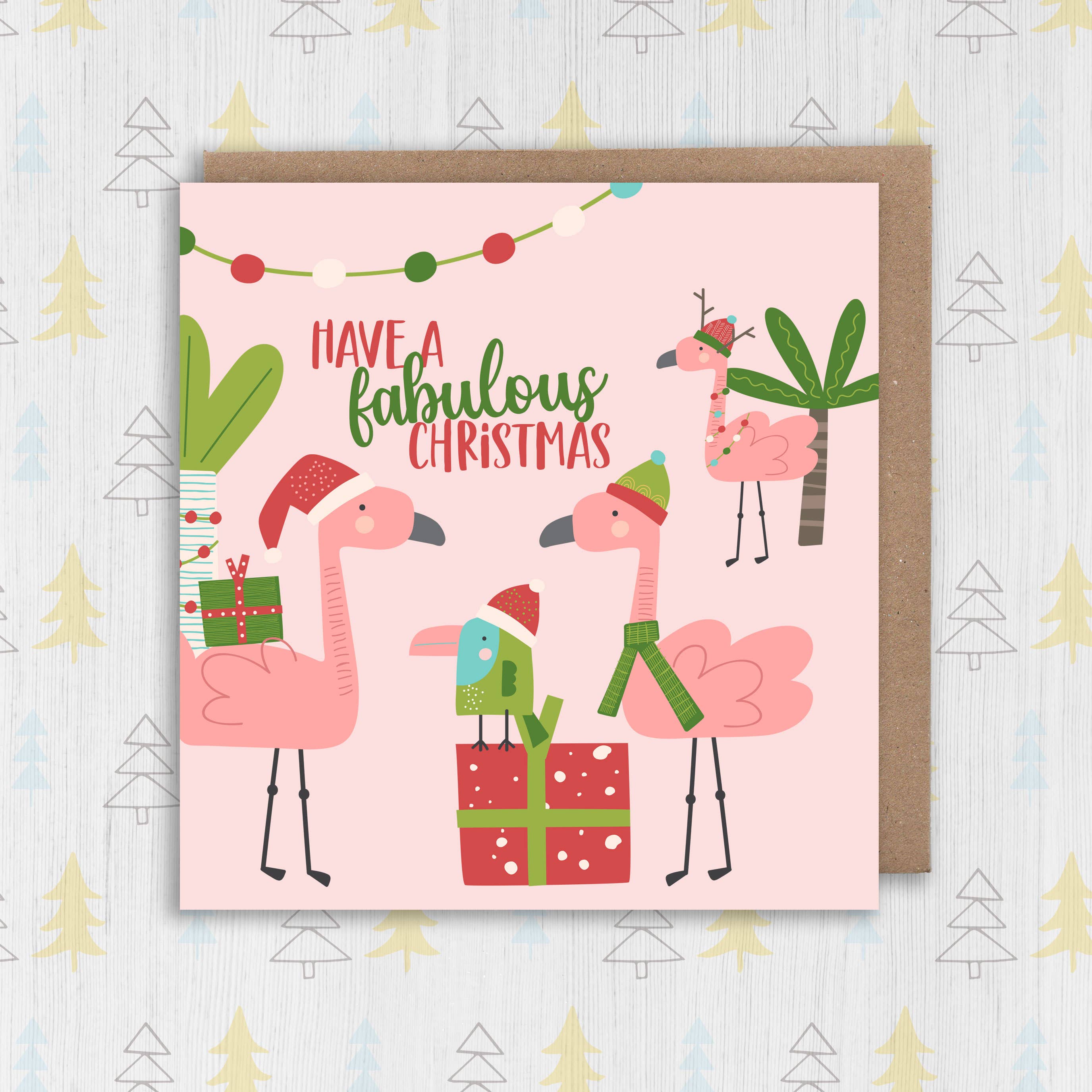 Christmas card: Fabulous flamingos