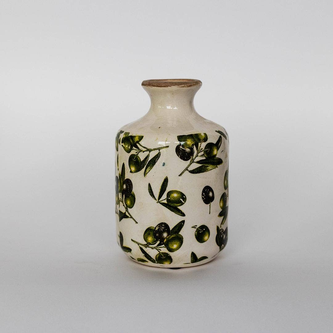 Tall Ceramic Vase With Floral Design, Small