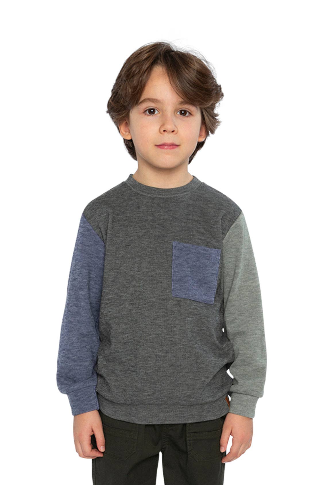 Colorblock Brushed Jersey Top With Chest Pocket Grey Brown: 7