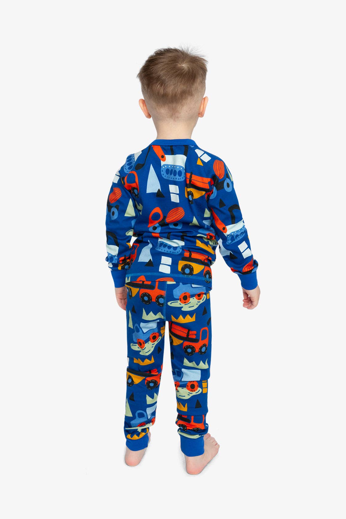 Organic Cotton Two Piece Pajama Set Blue Truck Print: 4