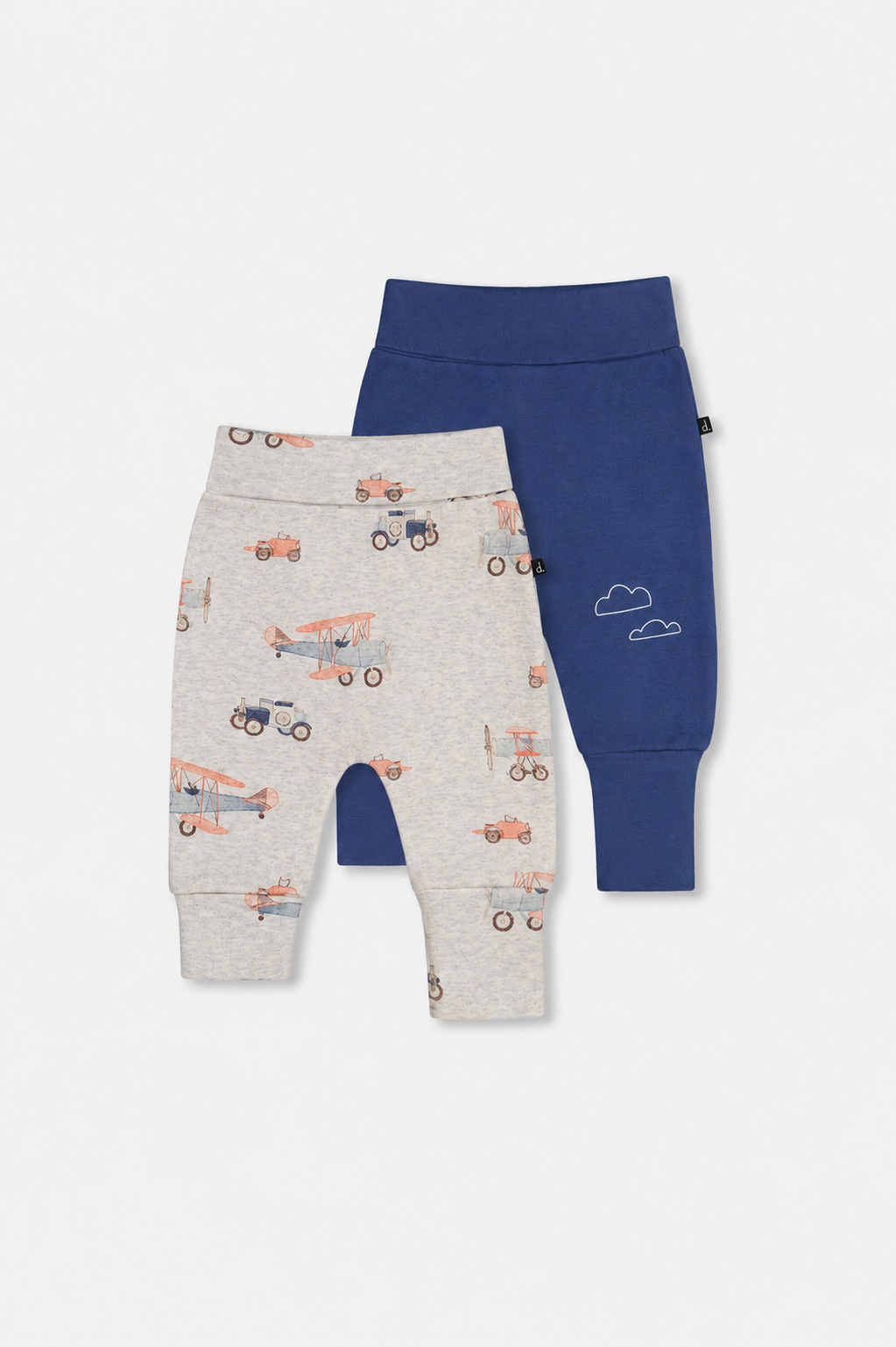 Two Pack Organic Cotton Evolutive Pants Beige Printed Airplanes: 12m