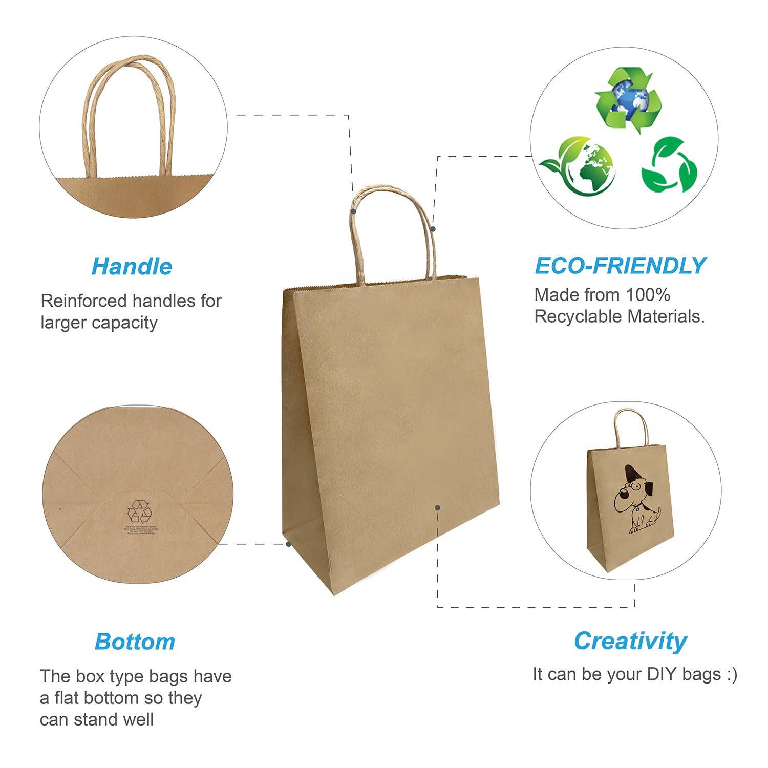 Debbie 10x5x13 Kraft Paper Bag Twisted Handle: 100 bags - $0.43/pc