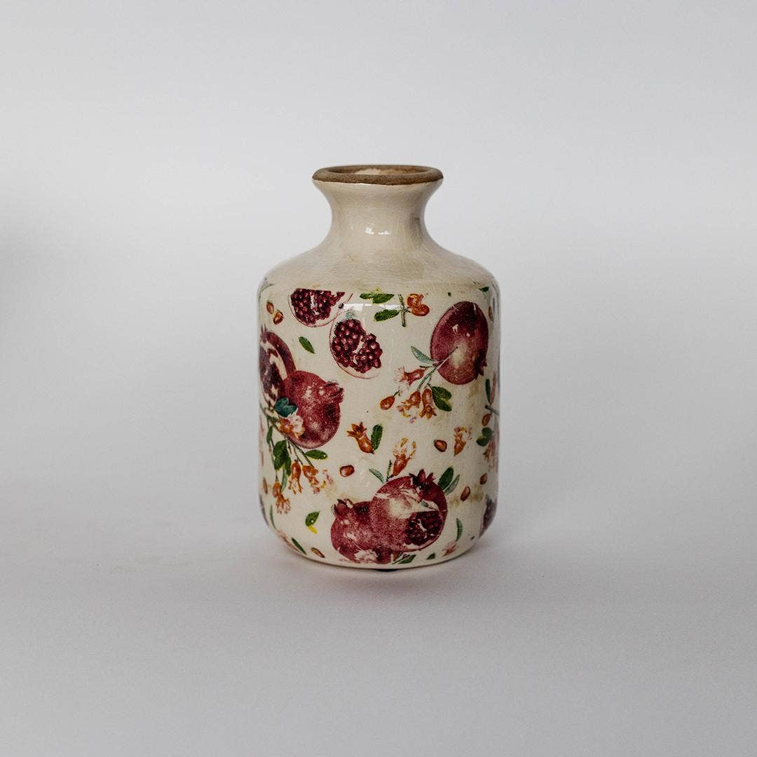 Tall Ceramic Vase With Floral Design, Small