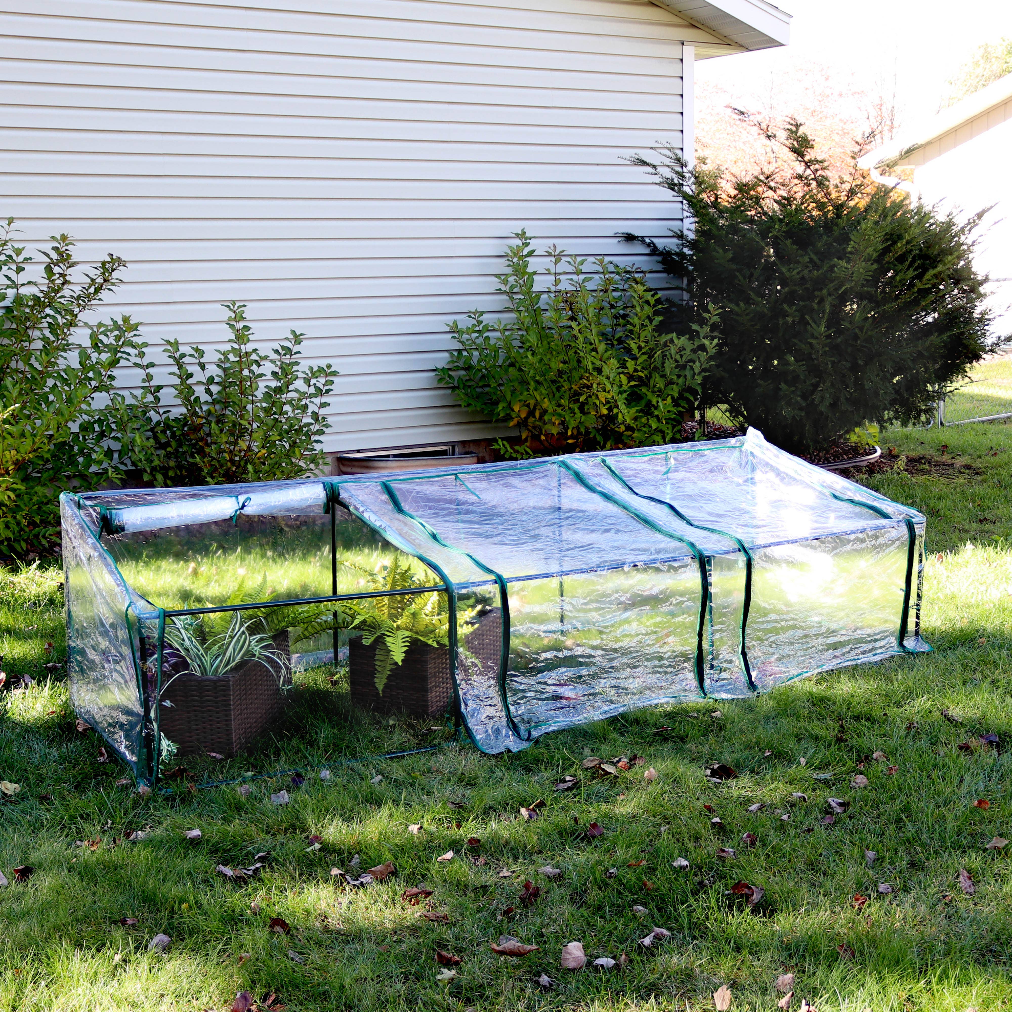 Mini Slanted Cloche Greenhouse with Zippered Doors - Clear