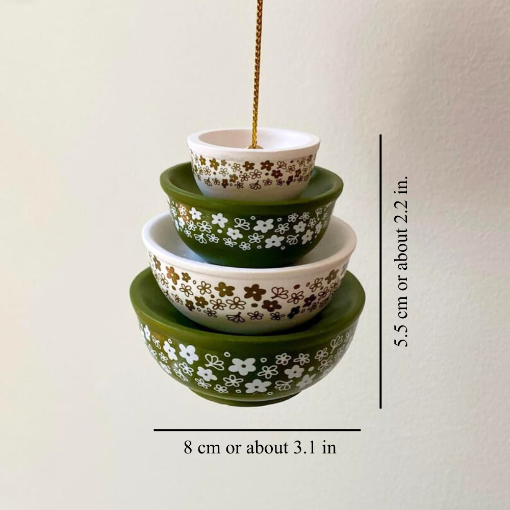 Miniature Bowl Stack Ornament: Green
