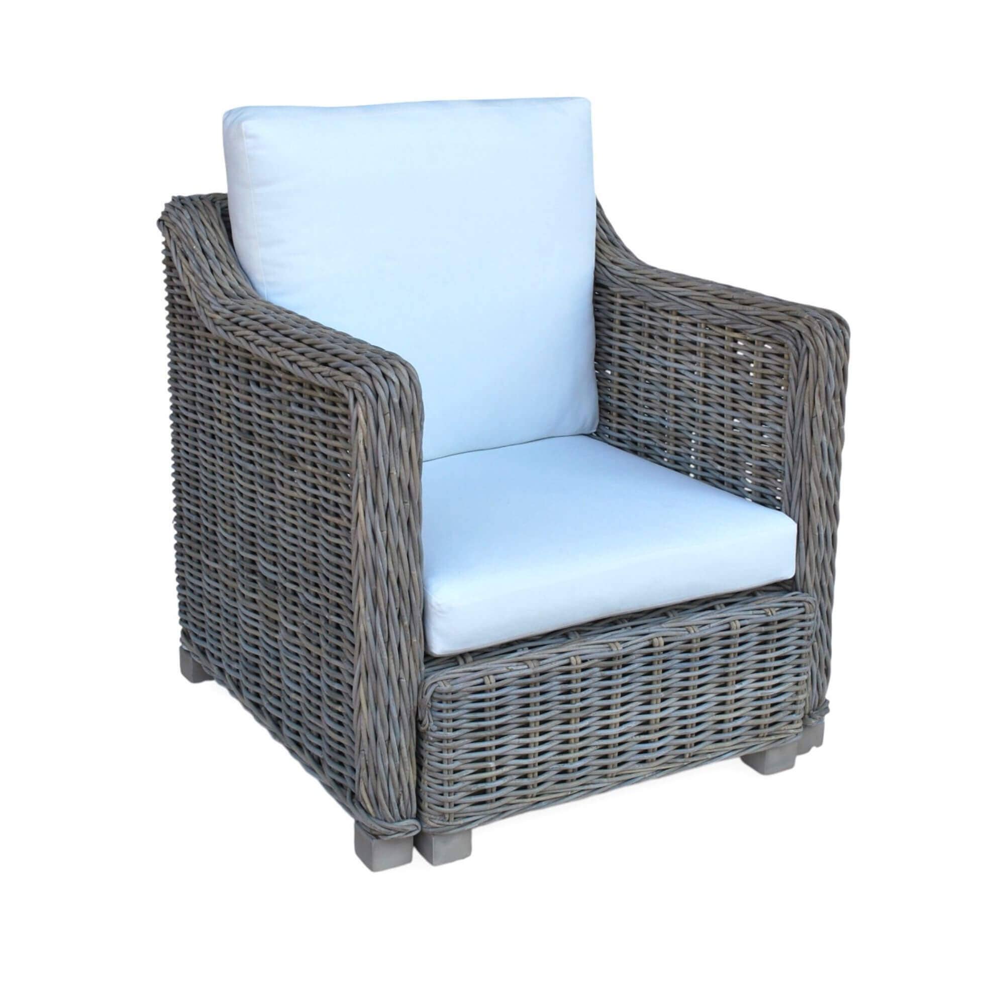 KUBU GREAY RATTAN CHAIR WITH BUILT IN OTTOMAN W CUSHIONS: Rattan