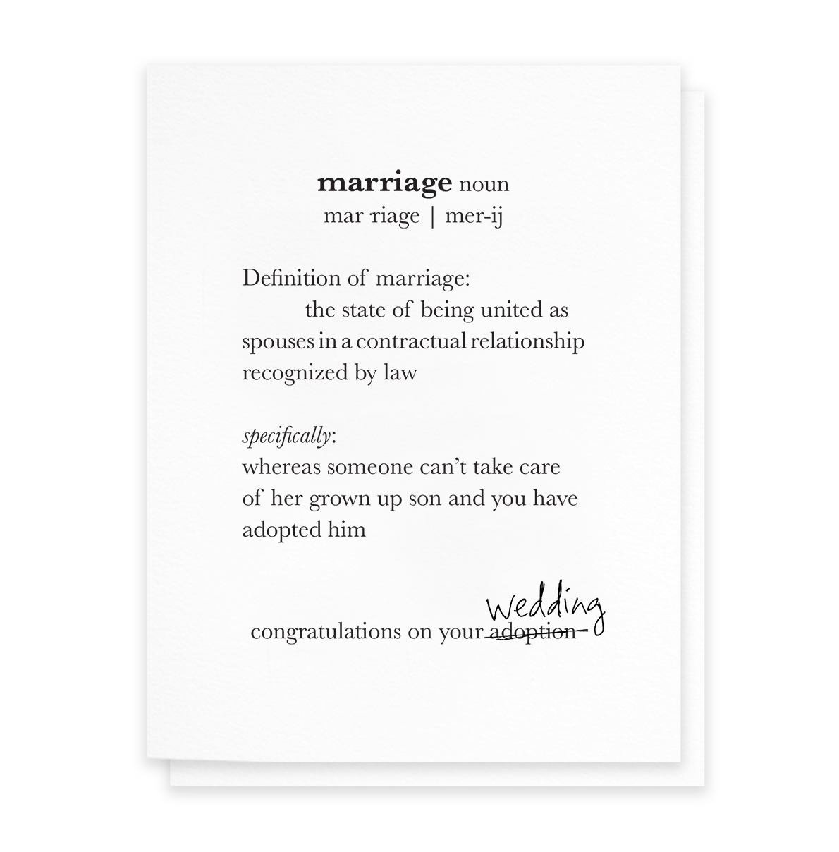 Definition of Marriage, Funny Wedding Greeting Card
