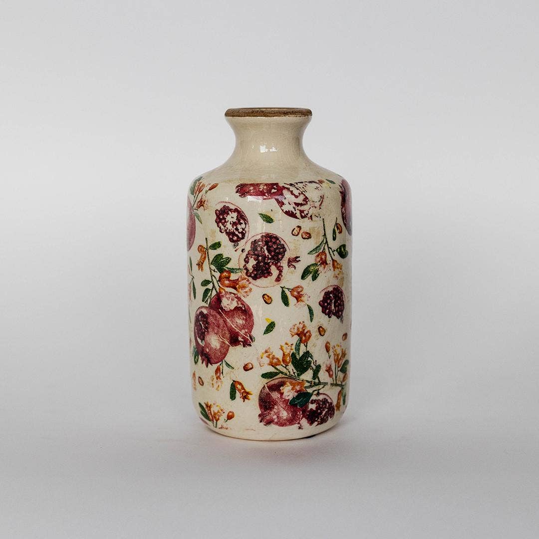Tall Ceramic Vase With Floral Design, Large