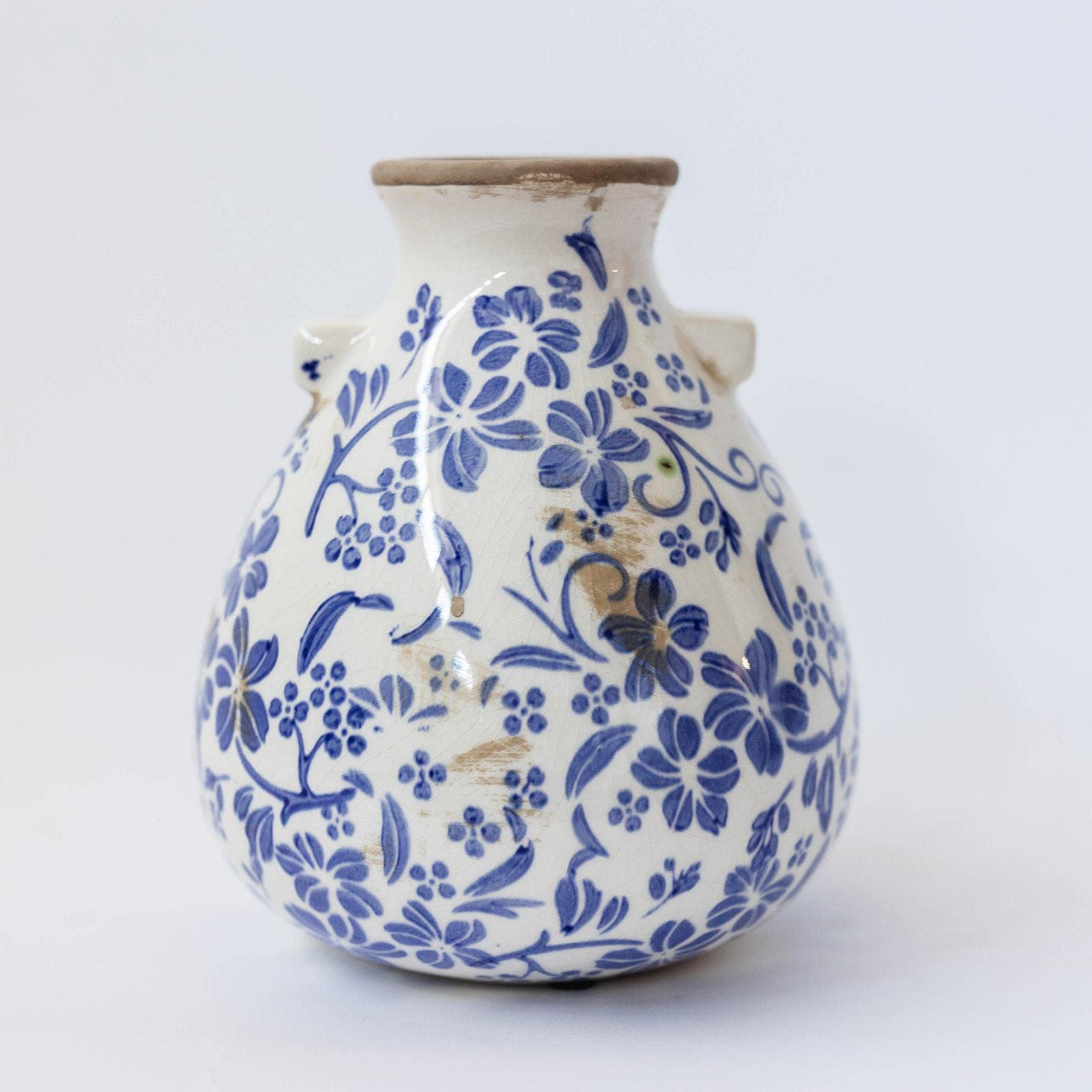 Ceramic Vase, Tall Blue Flowers