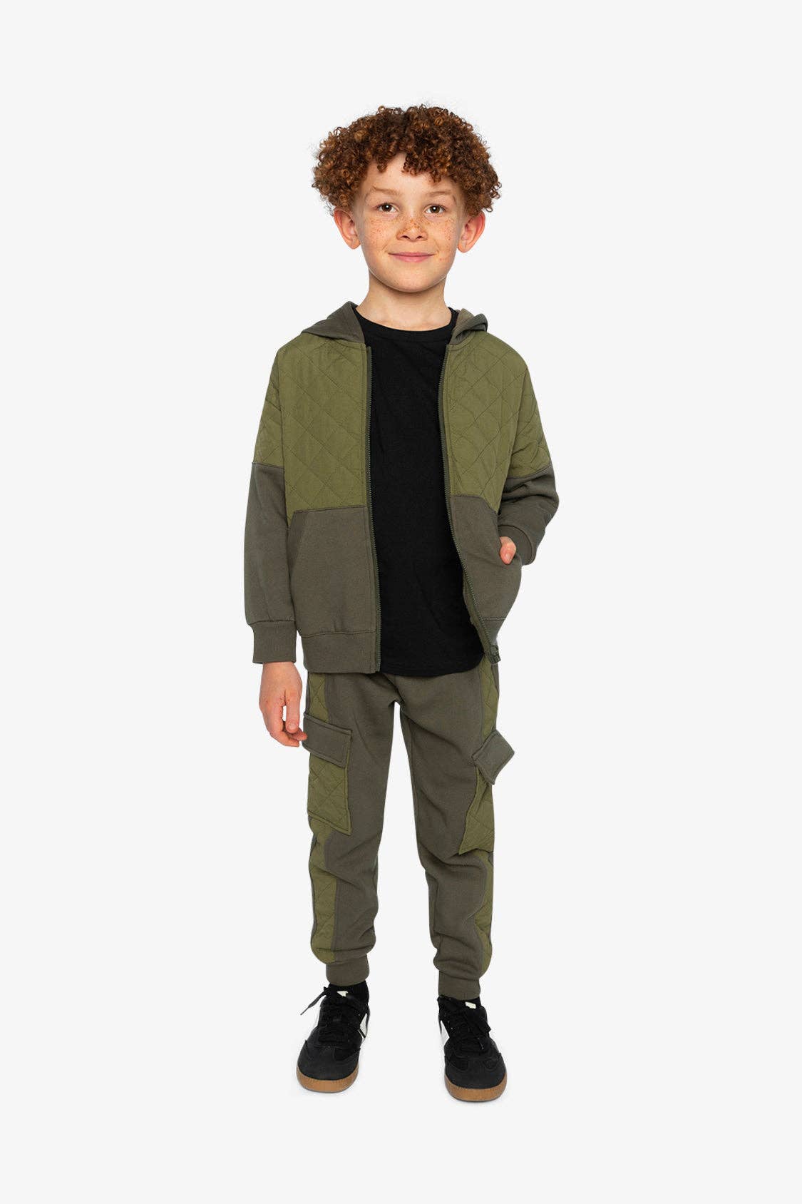 Full Zip Hooded Bi-Material Cardigan Green: 7