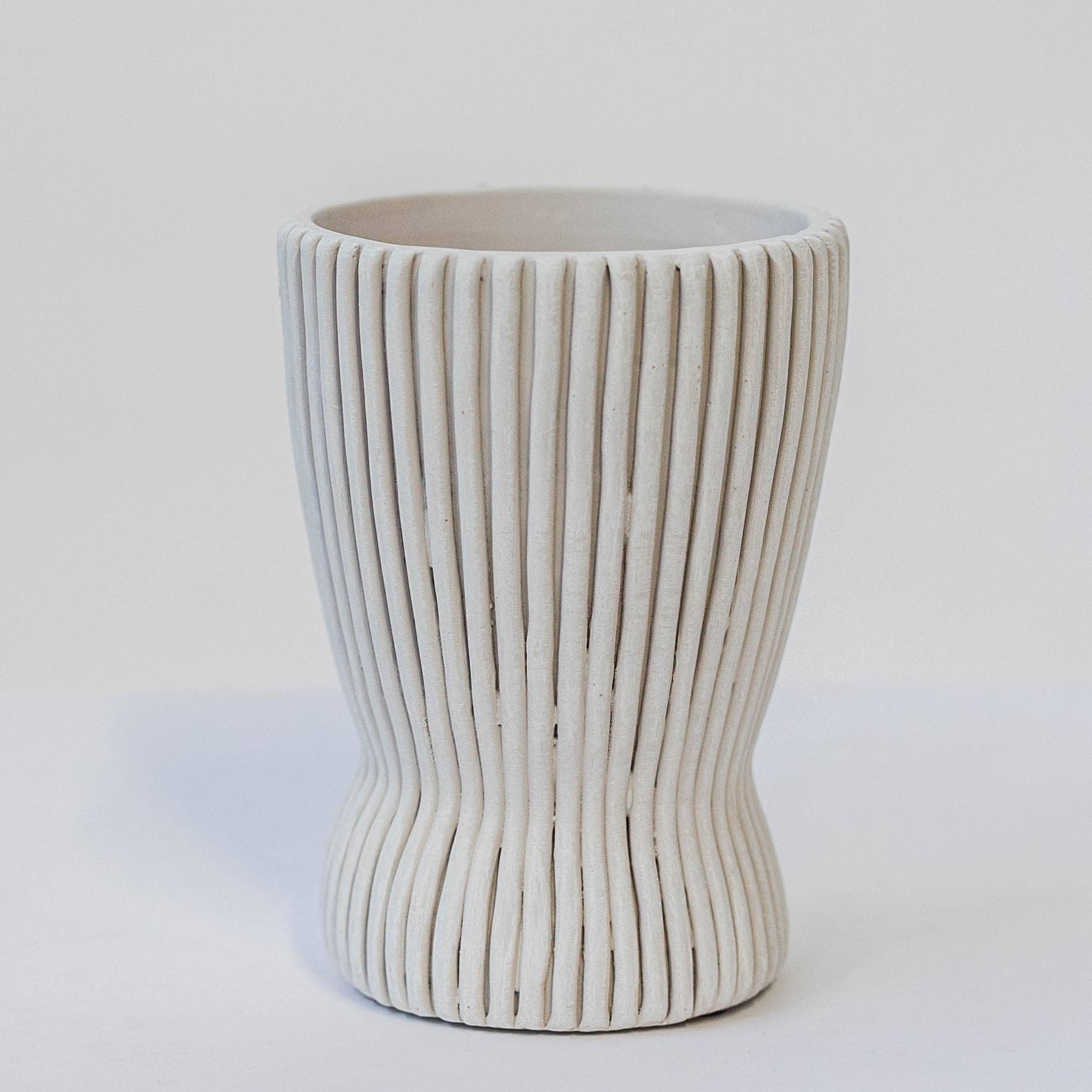 Ribbed Cement Flower Pot
