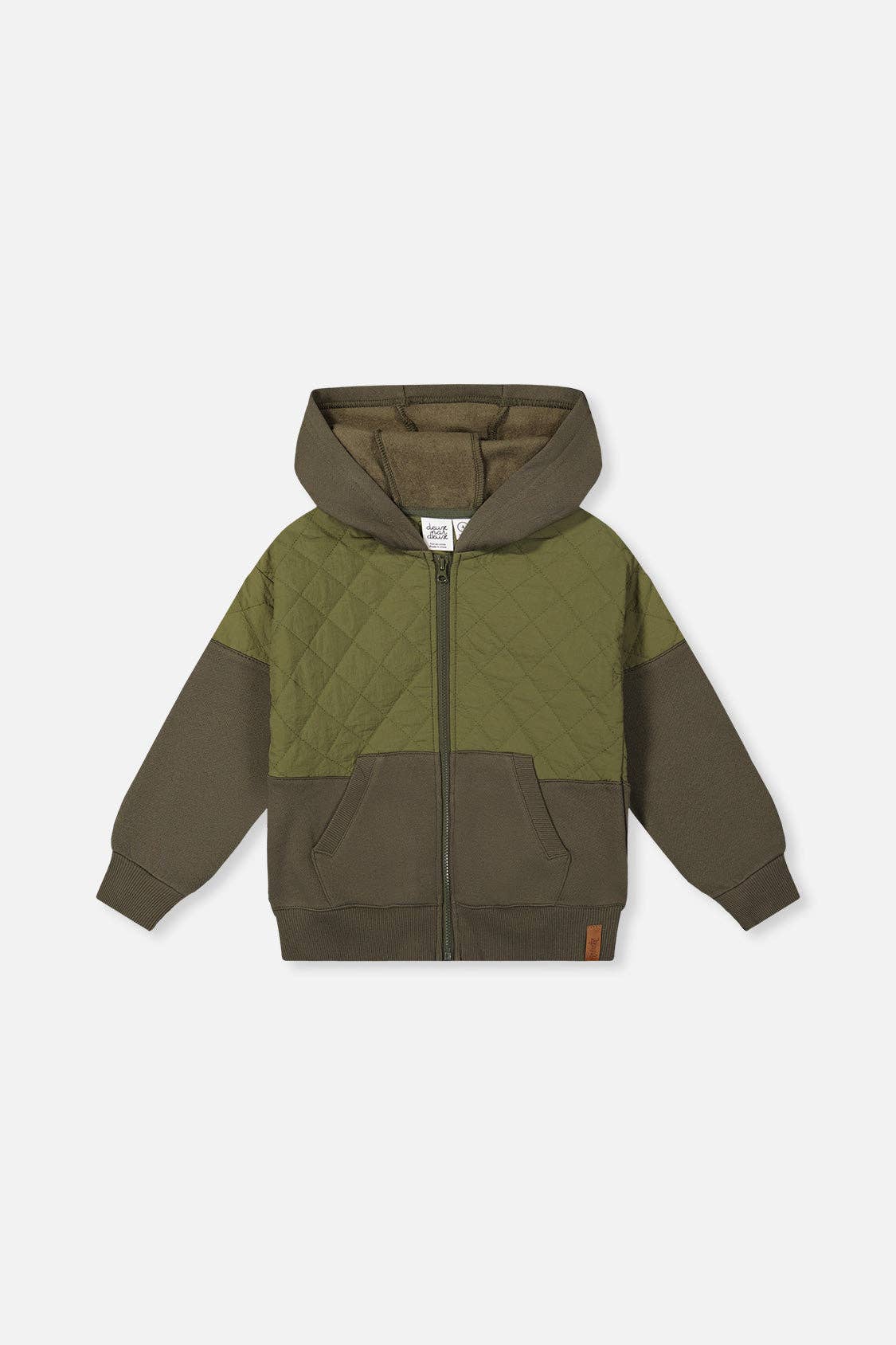 Full Zip Hooded Bi-Material Cardigan Green: 7