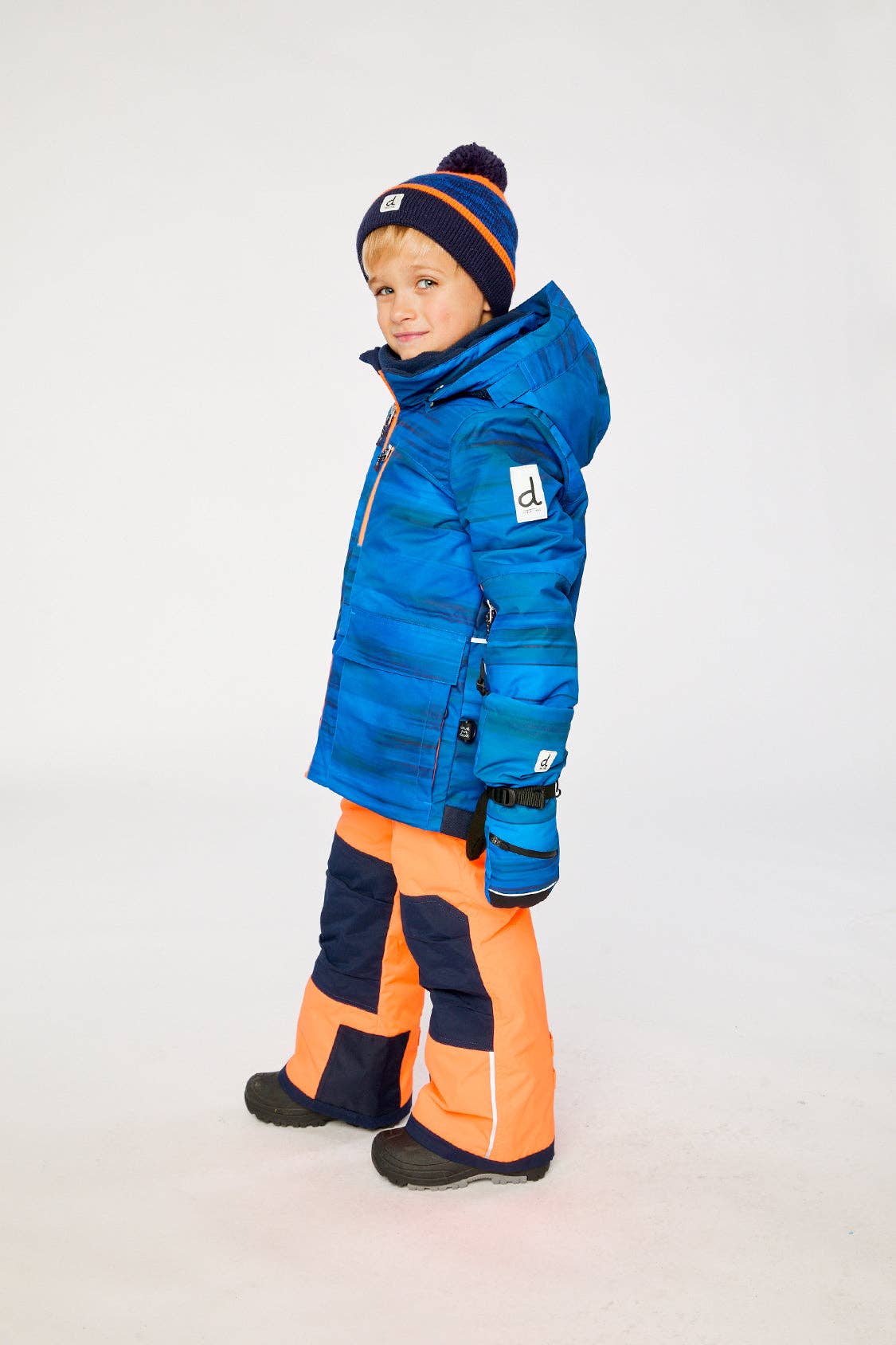 Two Piece Play Snowsuit Navy Blue And Orange With Orange Pants: 7