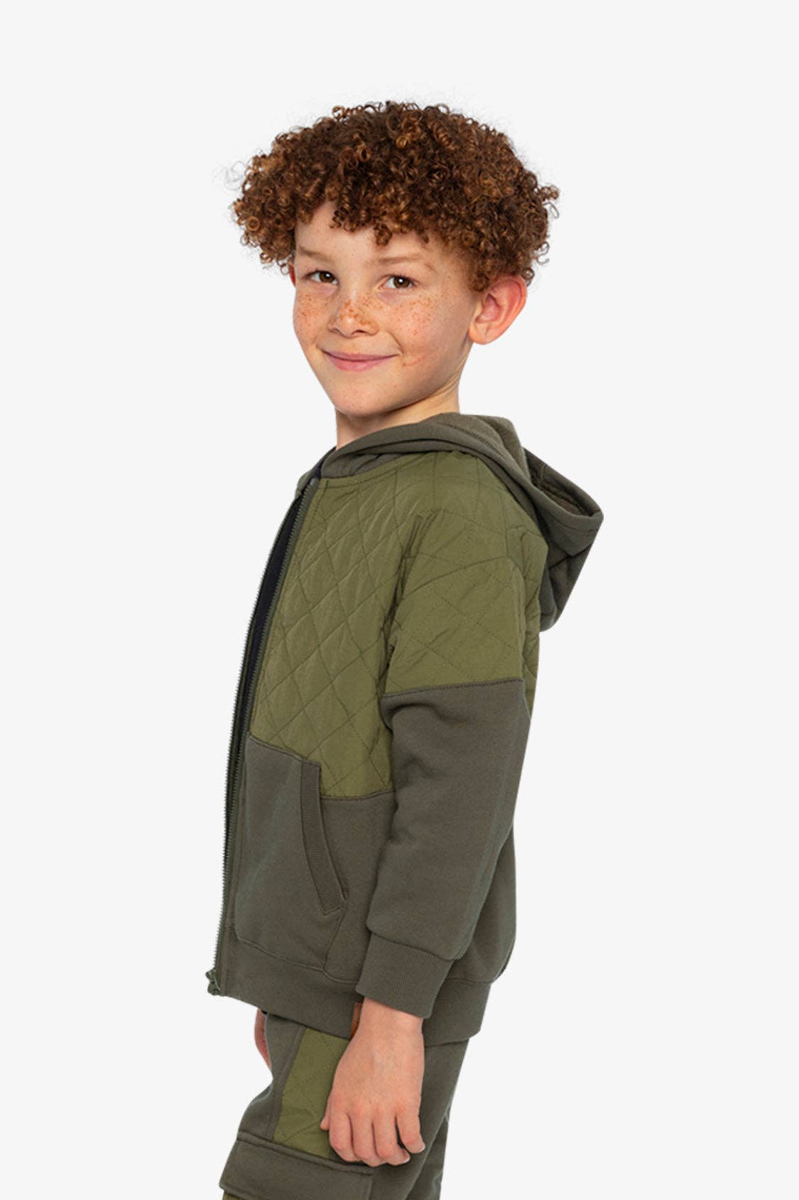 Full Zip Hooded Bi-Material Cardigan Green: 7