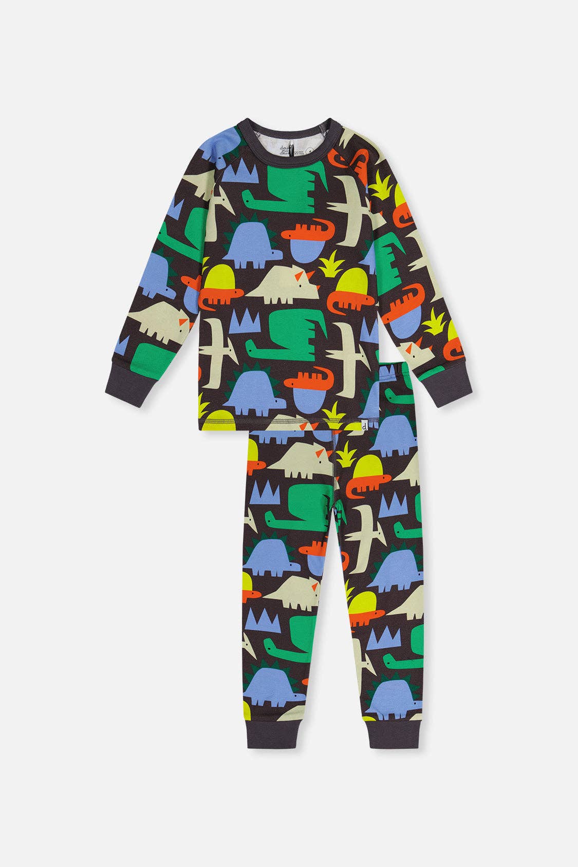 Organic Cotton Two Piece Pajama Set Black Dinosaur Print: 6