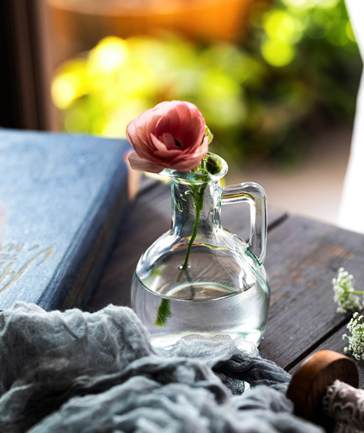 Glass Bud Vase with Handle,  Mini Glass Flower Pot, Clear: Mixture (Random)