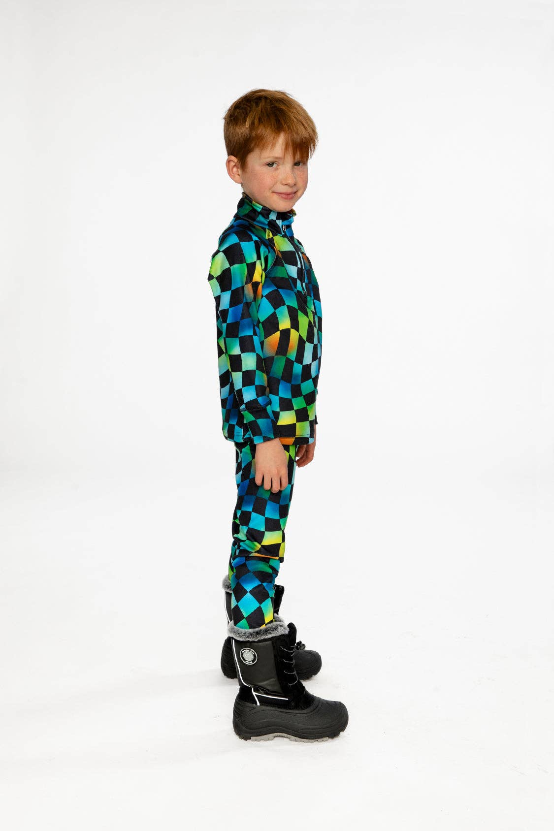 Two Piece Thermal Underwear Blue Checkered Print: 5