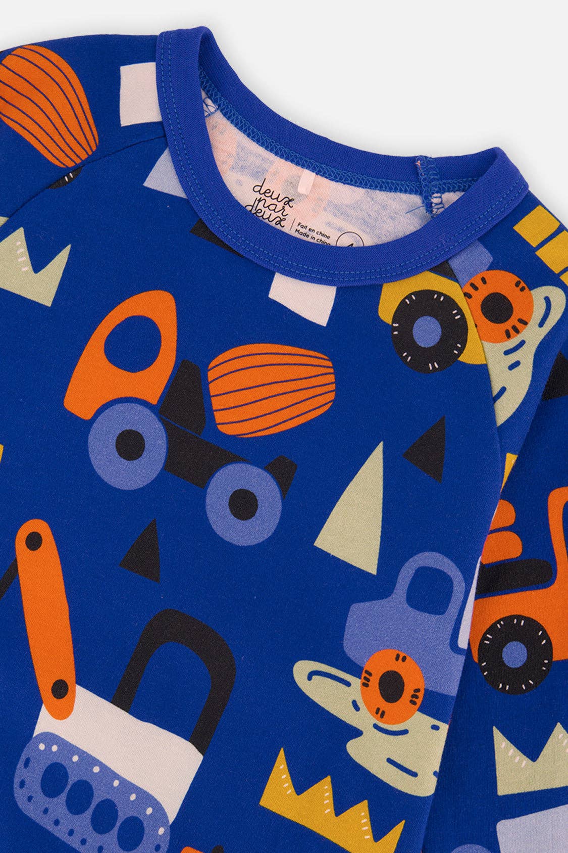 Organic Cotton Two Piece Pajama Set Blue Truck Print: 4