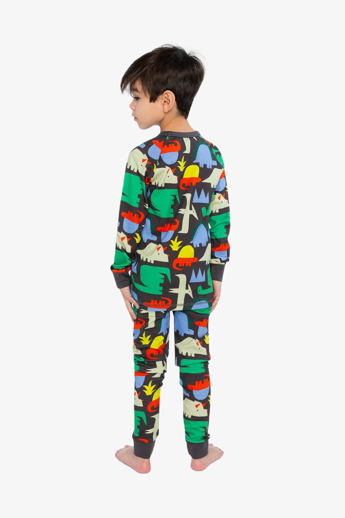 Organic Cotton Two Piece Pajama Set Black Dinosaur Print: 7