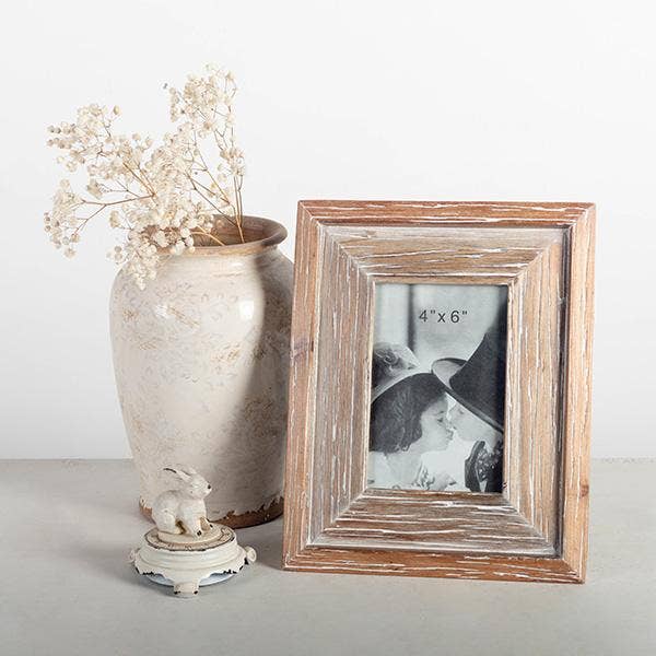 Light Brown, Washed Vintage Picture Frame With Stand