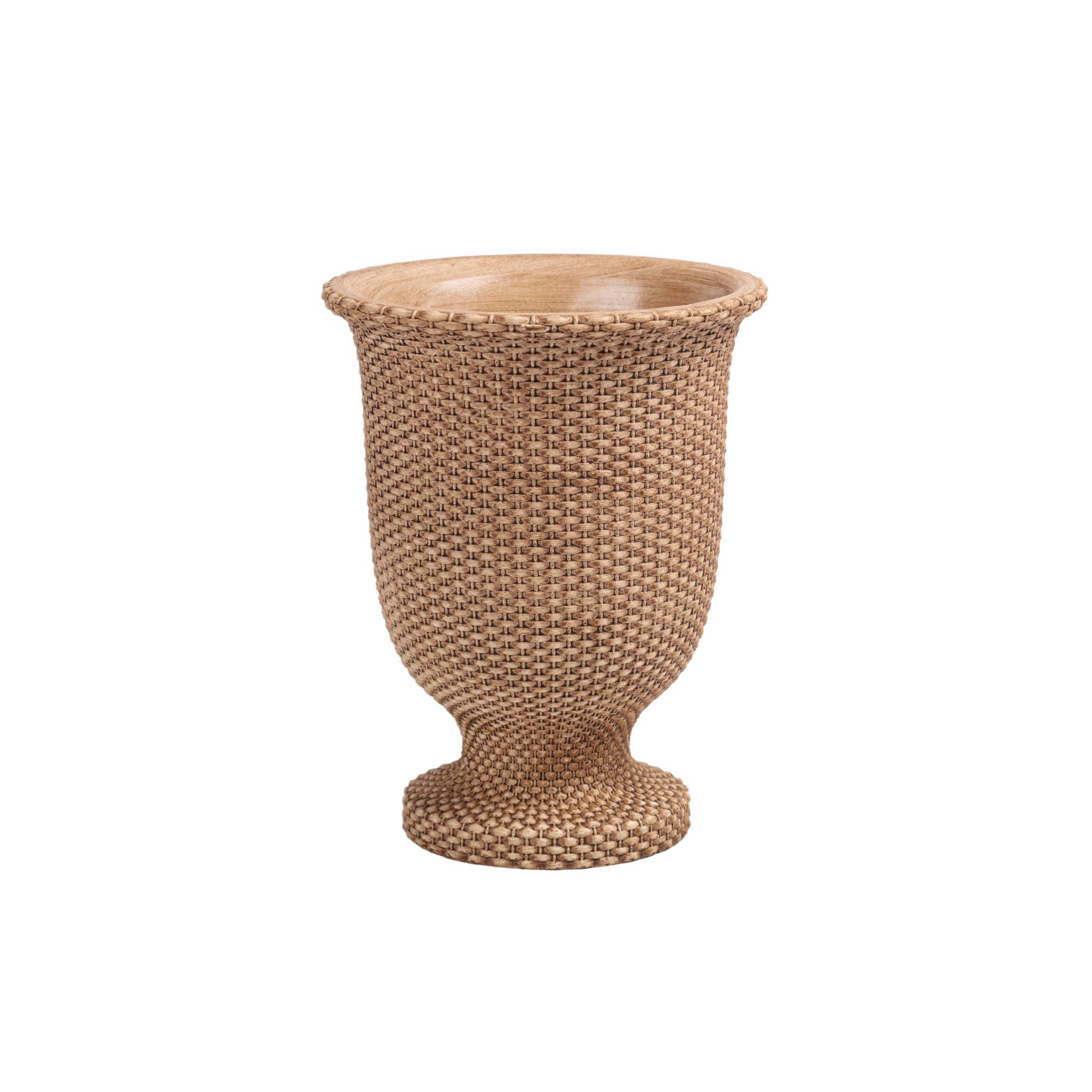 BASKETWEAVE CEMENT TALL URN SMALL
