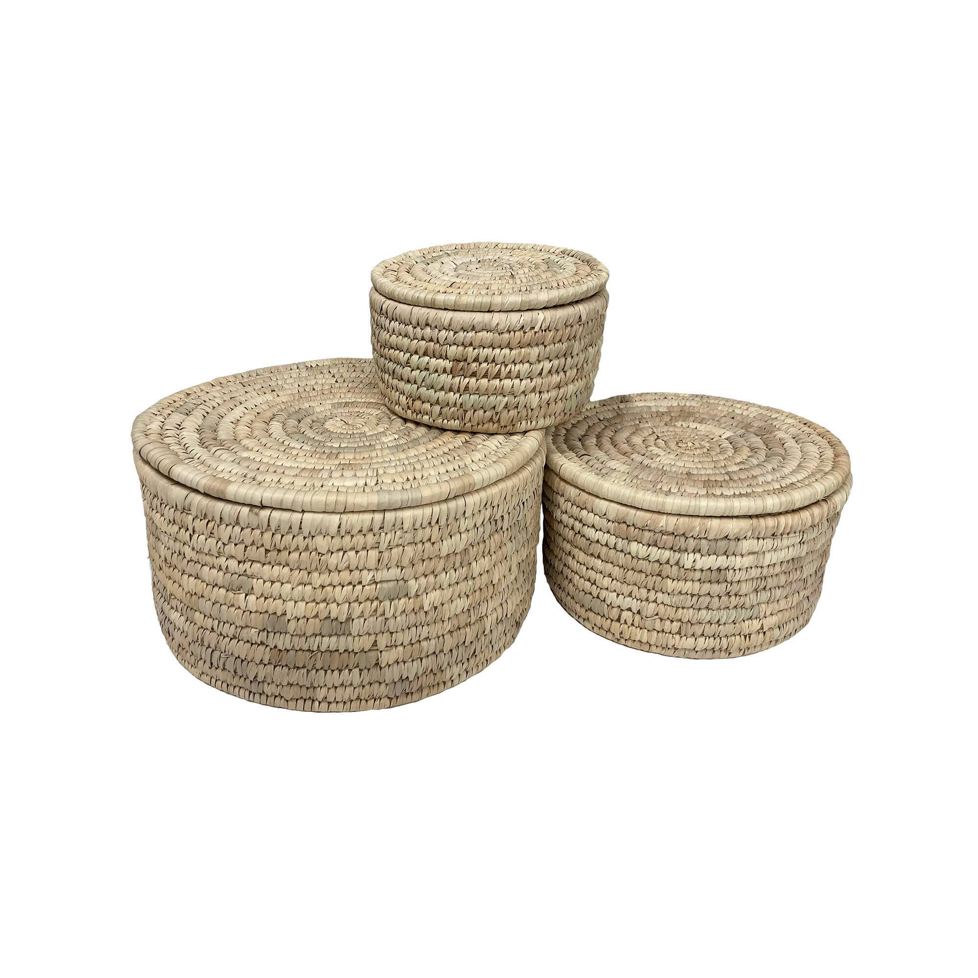 S/3 DATE PALM LIDDED BASKETS
