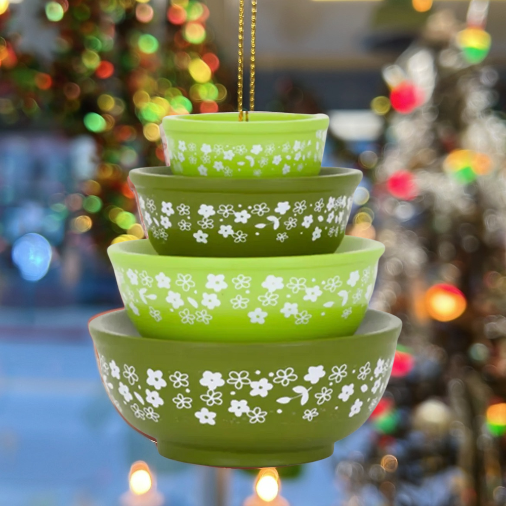 Miniature Bowl Stack Ornament: Green