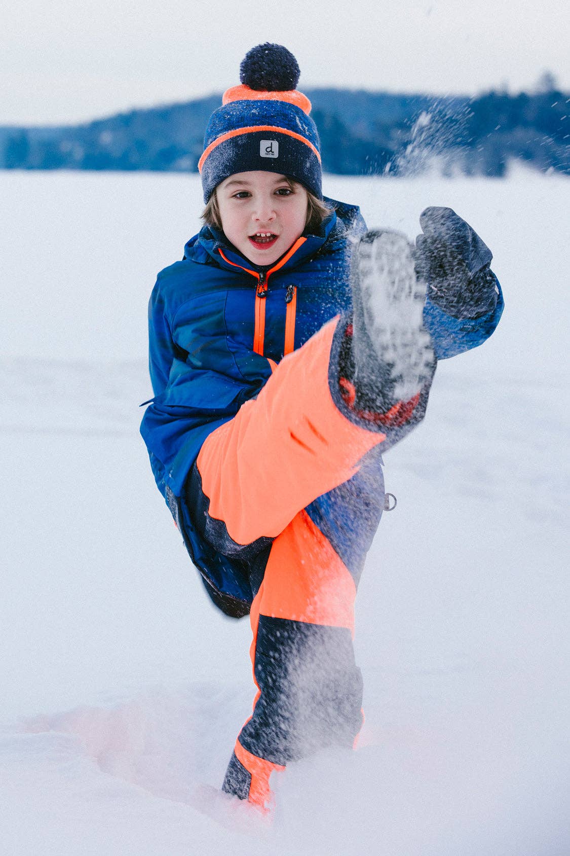 Two Piece Play Snowsuit Navy Blue And Orange With Orange Pants: 7