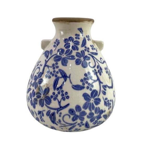 Ceramic Vase, Tall Blue Flowers