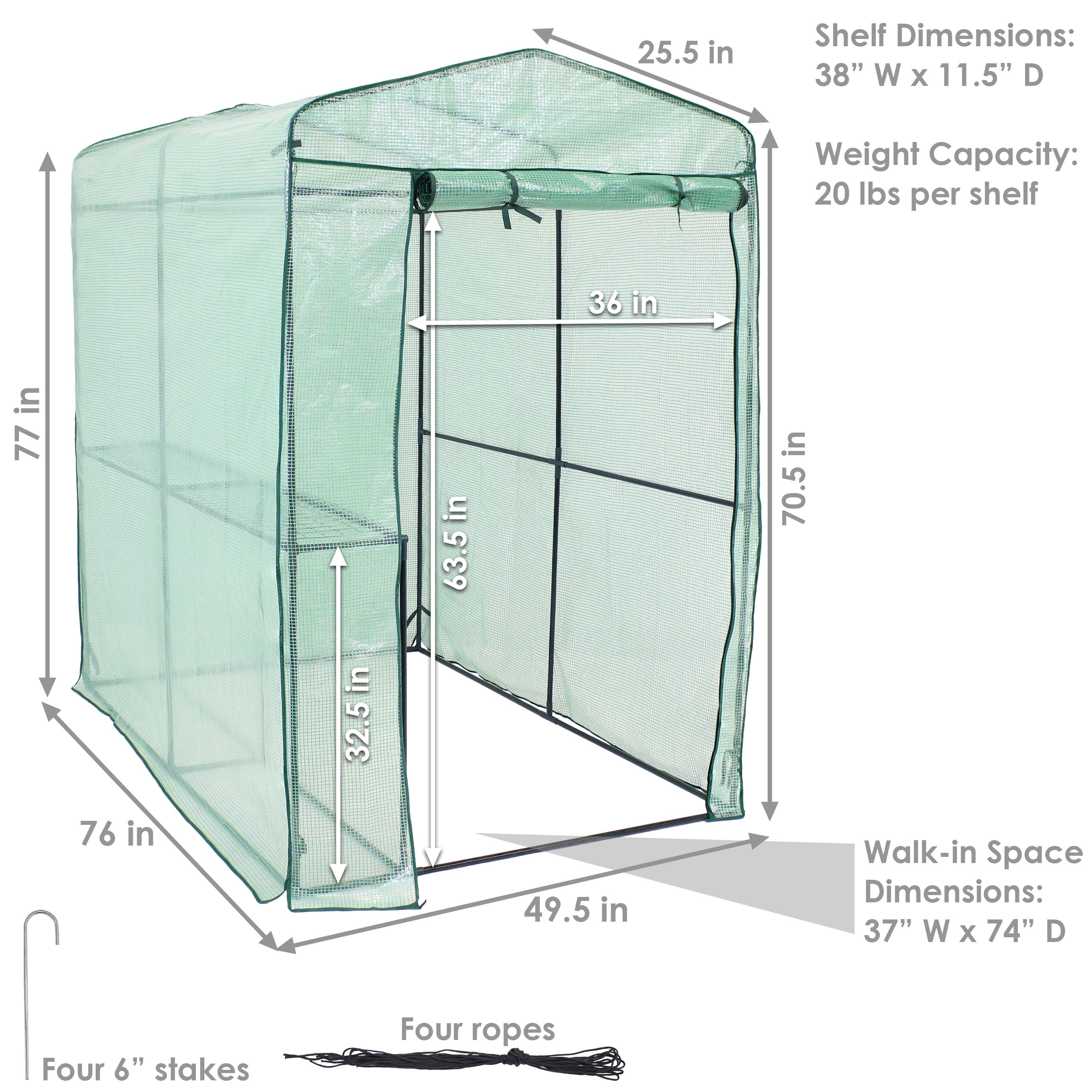 Deluxe Walk-In Greenhouse with 1 Shelf for Outdoors - Green