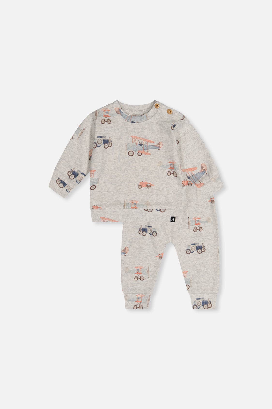 Organic Cotton Pants And Top Set Beige Printed Airplanes: 12m