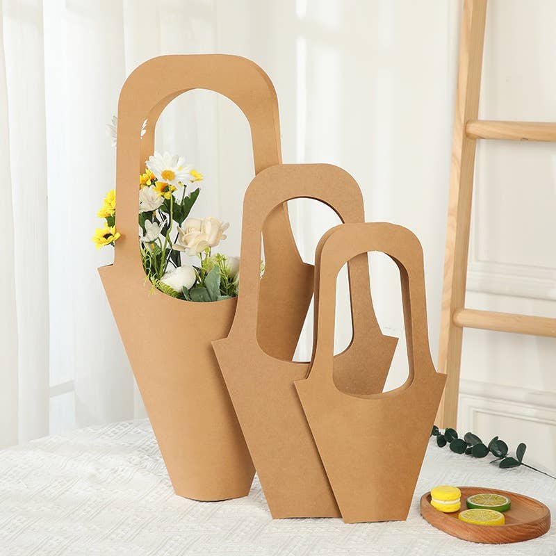 20pcs, 3 sizes kraft paper flower Bouquet sleeve w/ handle: Large
