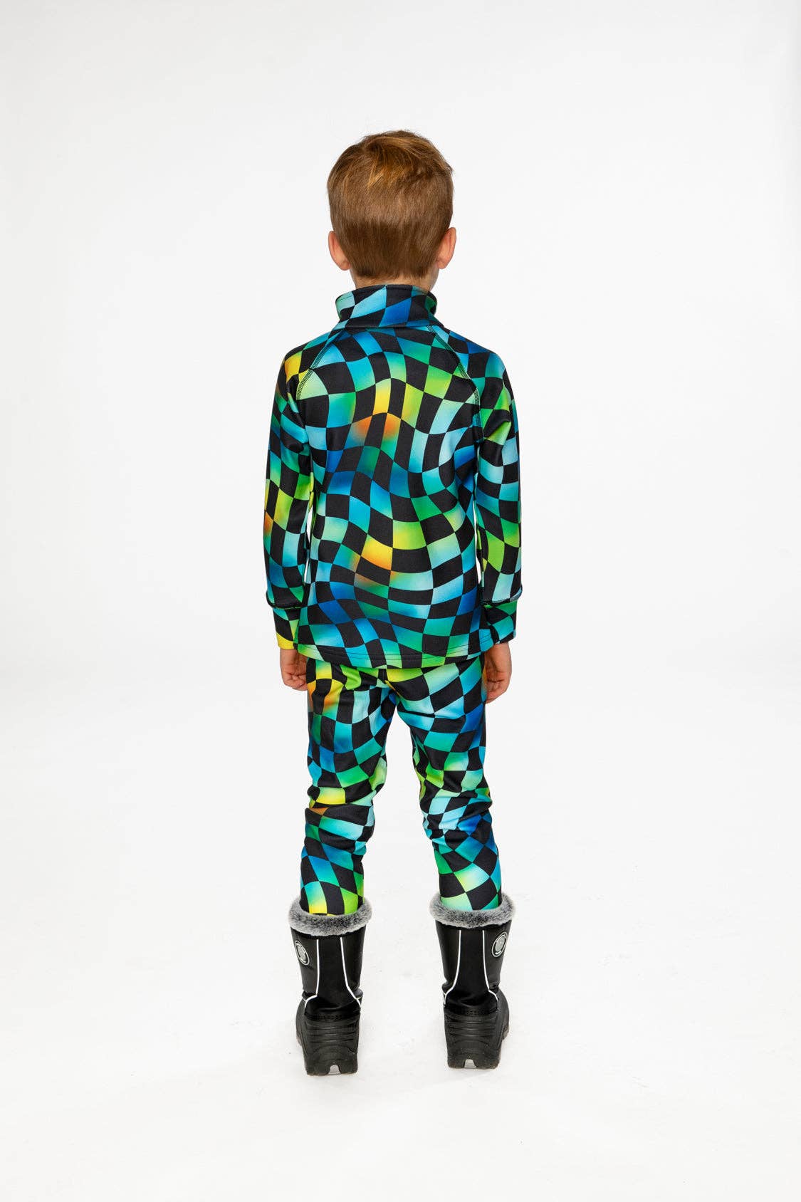 Two Piece Thermal Underwear Blue Checkered Print: 5