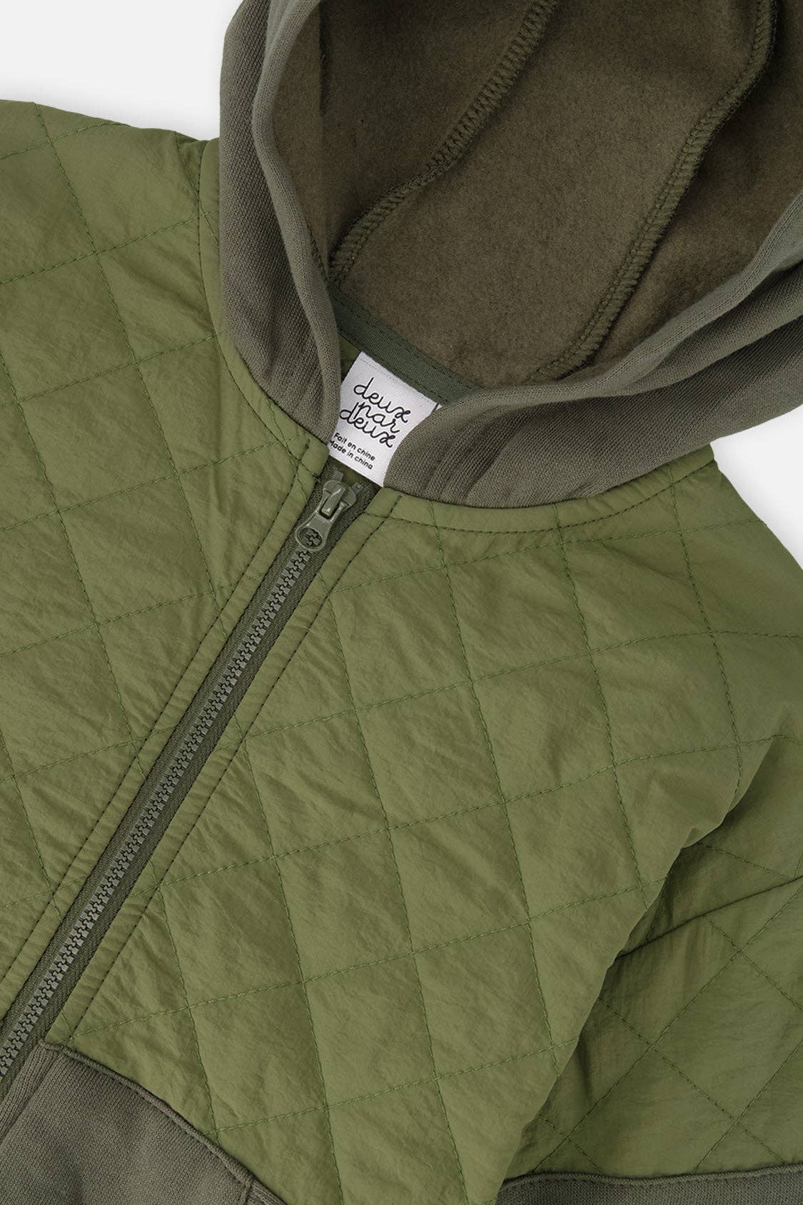 Full Zip Hooded Bi-Material Cardigan Green: 7