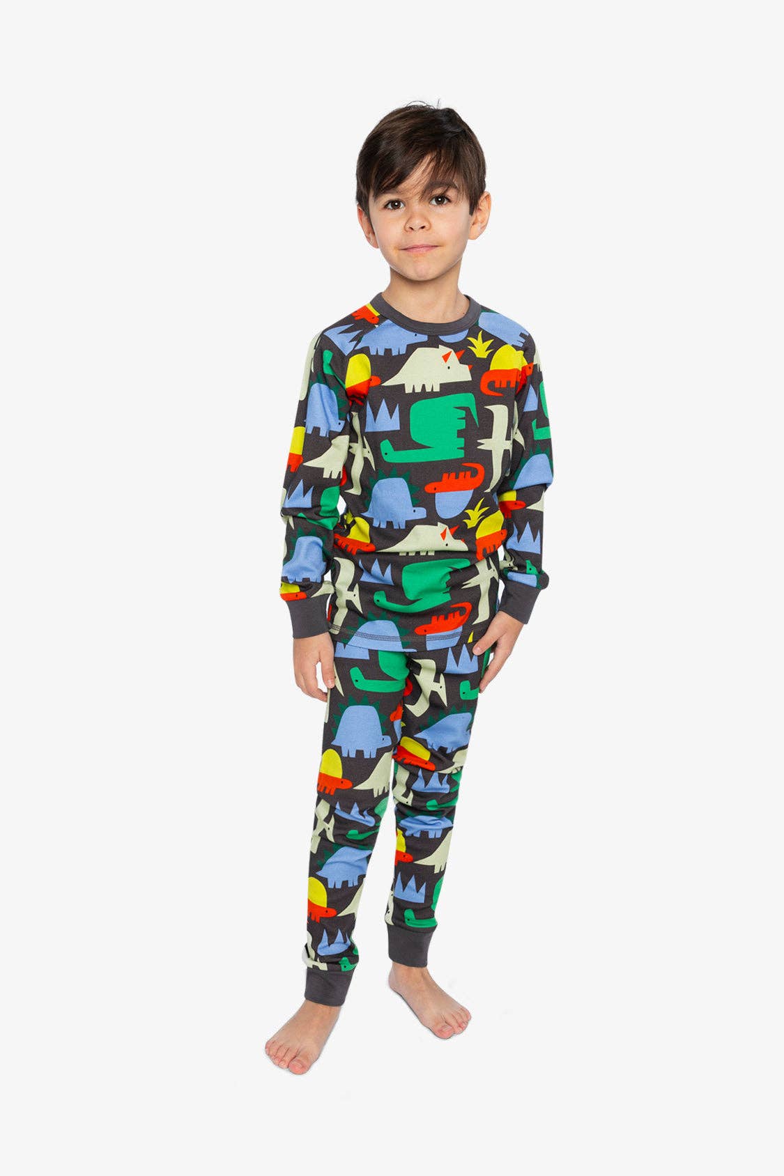 Organic Cotton Two Piece Pajama Set Black Dinosaur Print: 6